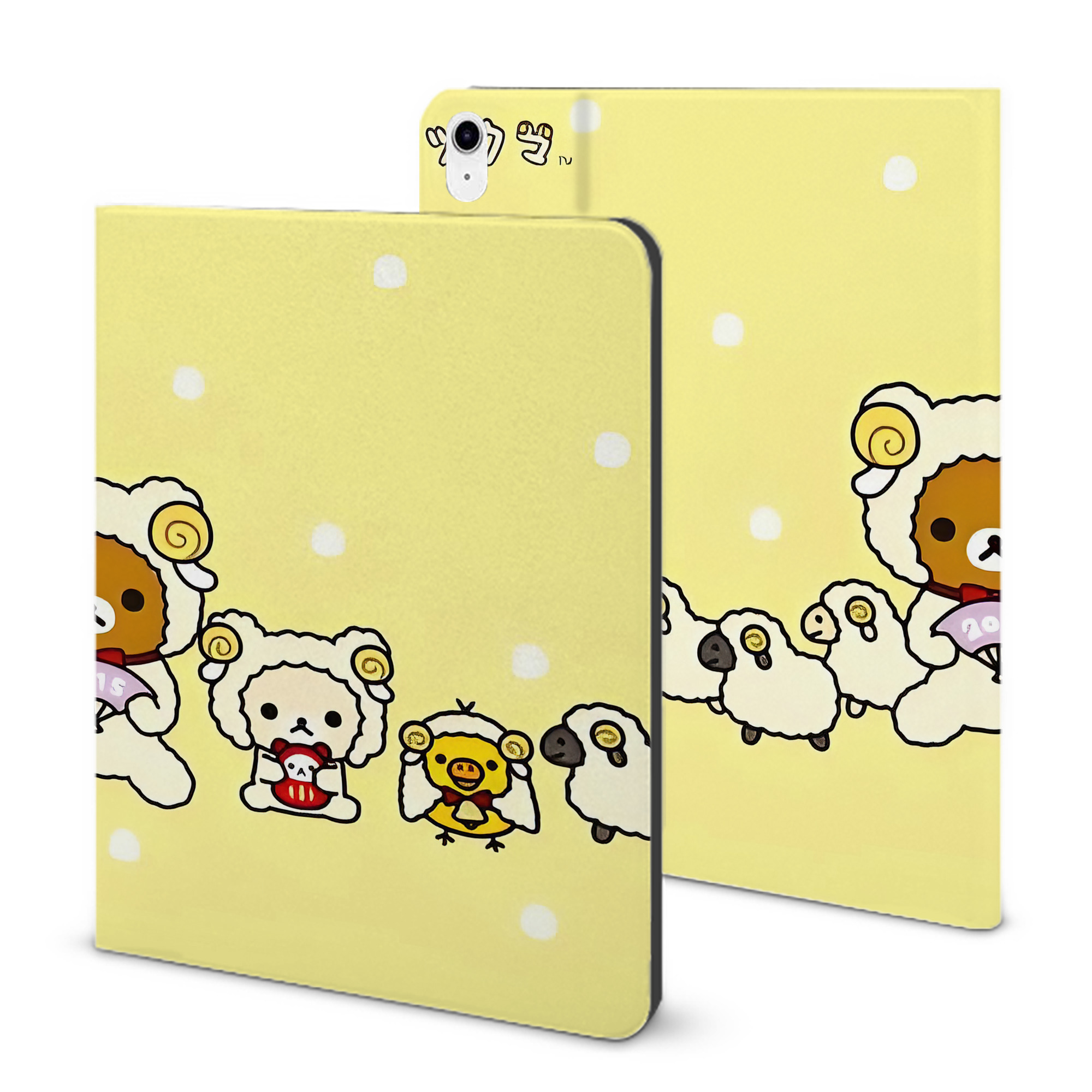 （画像用） リラックマ リラックマ キイロイトリ Rilakkuma Korilakkuma Kiiroitori IPad ケース ブック型 PUレザー TPU 耐衝撃 軽量 薄型 ペン収納なし 全面保護 IPad 各モデル対応